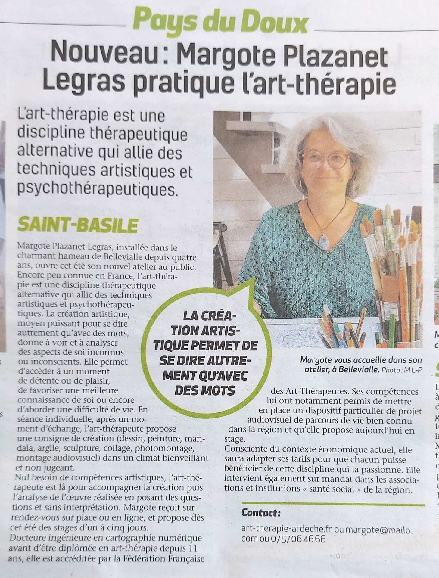 Article journal Le Dauphiné du 21 juillet 2021